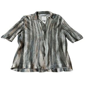 Zara Shimmering Silver Button Down Shirt